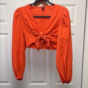 Trendy Orange Tie-Front Top